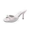 In the summer of 2025, the new square-headed fairy, bow, high-heeled slippers, thin heels, and sandals femininity.