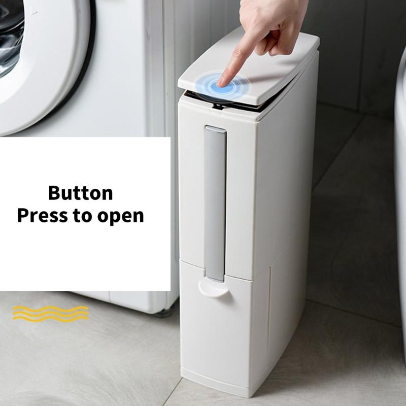 Plastic Garbage Can with Press Type Opening Large Capacity Trash Can Waste Bin Toilet Brush for Daily Disposal Need