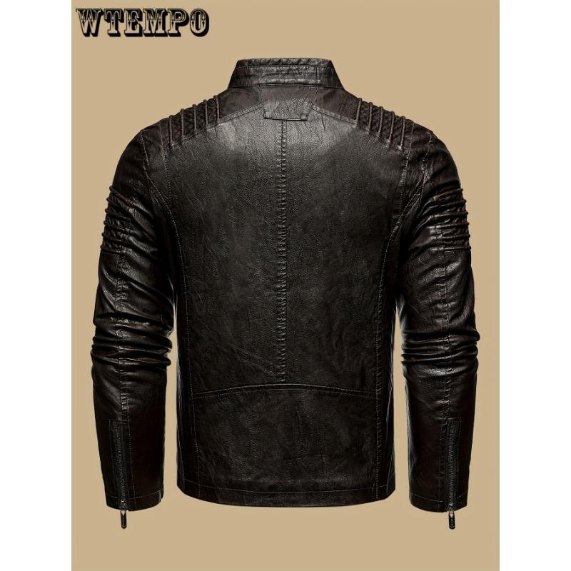 Men's Solid Color Retro PU Leather Jacket-Multi-pocket Street Stylish Classic Bomber JacketSuitable for Casual Wear, Perfect Gift for Fashionable Men