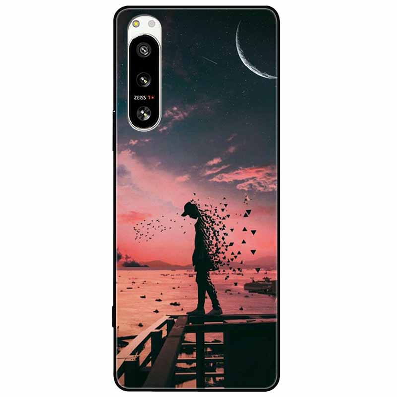 For Sony Xperia 5 IV / 10 IV Case 10IV Soft Black Silicone Forest Painted Phone Back Covers For Sony Xperia 1 IV Case TPU Coque
