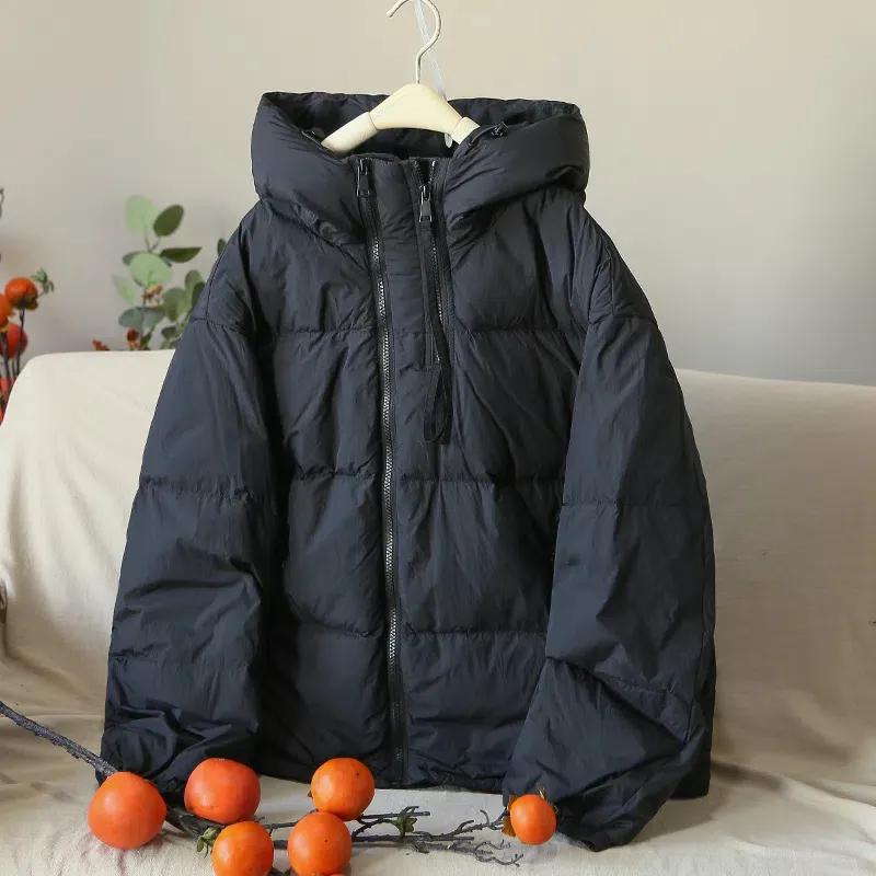 Giacca Invernale da Donna Monocolore con Cappuccio Larga Calda in Cotone Giacca Corta Ispessita