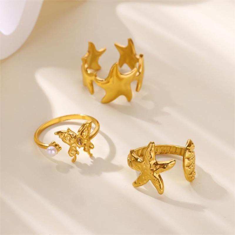 Wind trend ocean wind multiple scallop ring gold and silver color scheme titanium steel fashion exquisite jewelry