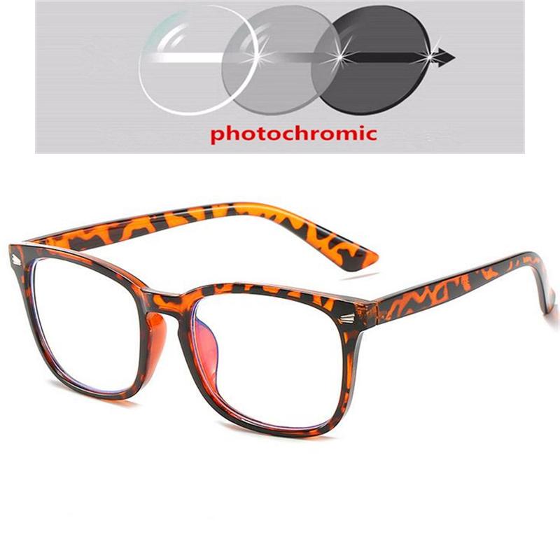 Women Men Sun Photochromic Gray Square Diopter Glasses 0 -0.5 -0.75 To -6.0 Vintage Computer Anti Blue Rays Short-Sight Eyewear