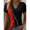 Women's T-Shirt Print Pattern Plant Color Gradient Retro Fashion Classic Short Sleeve V Neck Regular Top Summer Spring