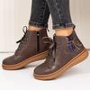 Casual Booots Women'S Fashionable Casual Versatile Round Toe Flat Low Top Lace Up Ankle Boots Leopard Boots For Women Low Heel