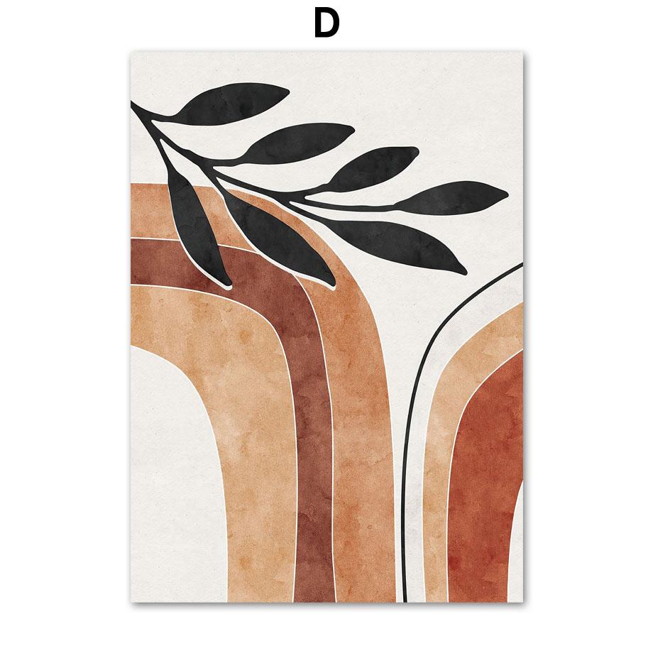 Boho Abstract Geometric Lines Coral Leaves Wall Art Canvas Painting Nordic Posters And Print Wall Pictures For Living Room Decor