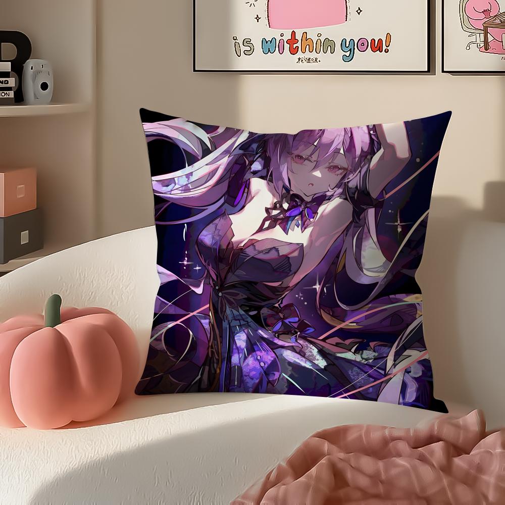 Game Genshin Keqing Cushion Cover Pillowcase Short Plush Invisible zipper Room Sofa Cushion Cover