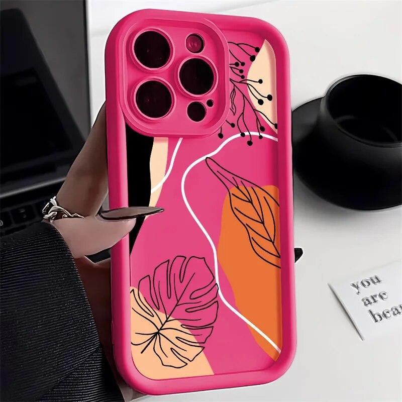 Abstract Plants Phone Case For iPhone 15 Pro Max Case iPhone 13 14 12 11 Pro Max X XR XS 7 8 Plus SE Candy Liquid Silicone Cover