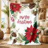 Merry Christmas Poinsettia Pine Cone Blanket White Wood Background Soft Warm Sofa Bed Blanket Xmas Holiday Home Decor Blanket