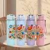 1PC Colorful Wildflower Bouquet 750ml Color Plastic Sports Water Bottle Leakproof Flip Straw Lid Suitable for Sports Office Home Use