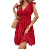 Moda Scollo a V Pieghettato Estivo Ruffles Vestito Vestibilità Aderente Sottile Elegante Monocolore Linea ad A Festa Casual Vestiti Corti Streetwear Dolce Semplice Abbigliamento Donna