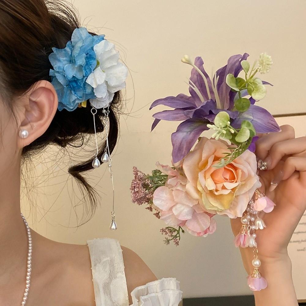 Tassel Flower Hairpin Colorful Chinese Style Hair Clip Fairy Hanfu Hair Accessories  Cheongsam