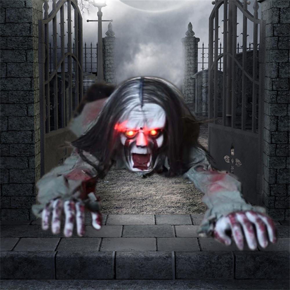 Long Hair Crawling Ghosts Scary Electric Voice Red Eye For Halloween Decor Props