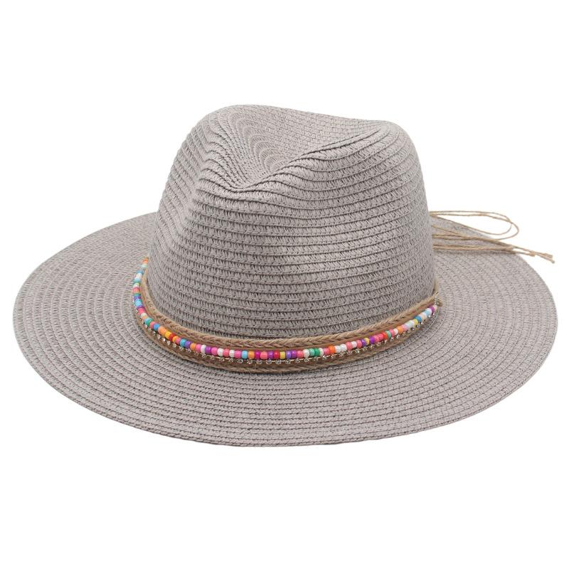 New summer ethnic style Panama straw hat colorful bead accessories dance performance beach sunshade top hat