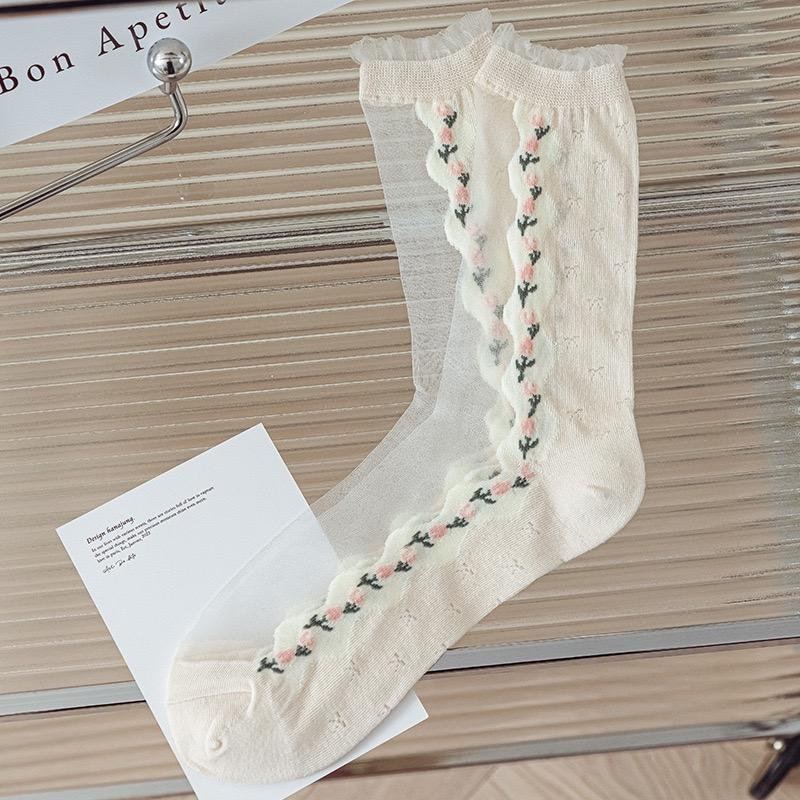 Quentin Fashion Fancy Summer Thin Crew Sheer Socks Breathable Transparent Socks Custom