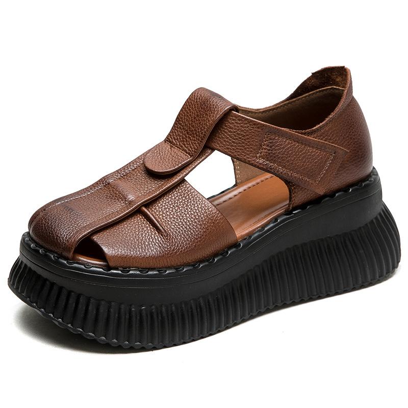 Summer Wear Muffin Thick-soled Leather Bag Head Sandals Women's Cowhide Retro Niche Design Women's Shoes