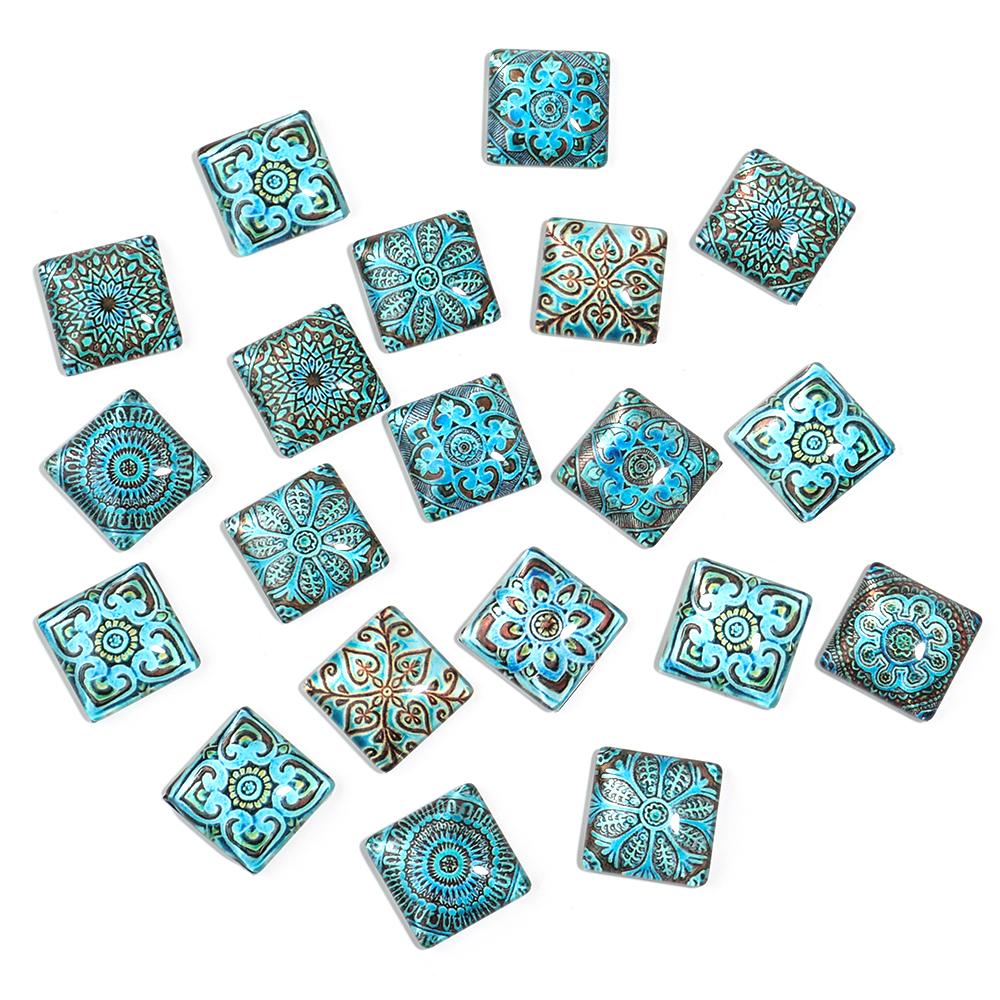 

10pcs Flower Pattern Glass Cabochon Vintage Square Cabochon Beads For Jewelry Making DIY Crafts Necklace Earrings Accessories 15mm