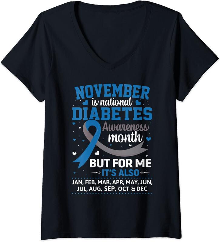 Ноябрь - Месяц осведомленности о диабете Лента Женская футболка с V-образным вырезом Унисекс Футболка L