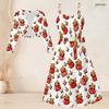 Women Plus Size Two Piece Set Long Sleeve Cropped Shrug Strappy Tie Waist Christmas Bear Printed White Dress