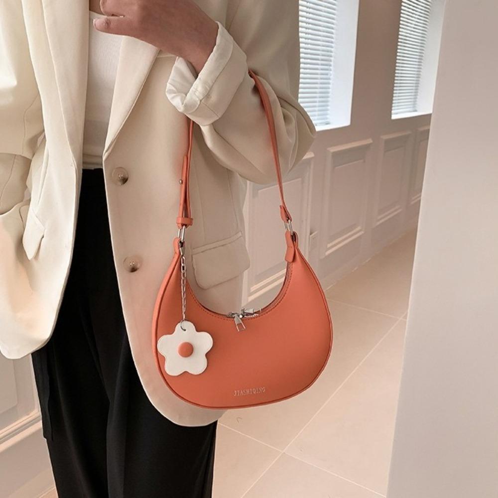 Large Capacity Flower Shoulder Bag Dumpling Shape Women Underarm Bag Half-moon Bag  Streetwear
