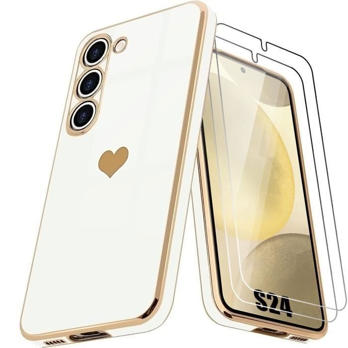 Coque de protection - BOOLING - Samsung Galaxy S24 - Souple - Motif Cœur - 2 Verres Trempés