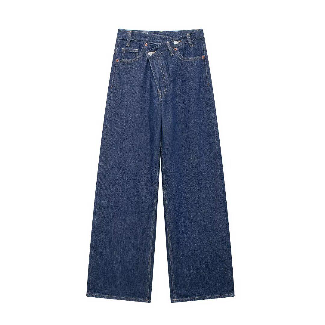 

Women s European & American Style Double-Breasted Wide-Leg Jeans with Waistband - Personalized Fashion, High-Waisted, Slimming Fit. Extra Small темно-синий