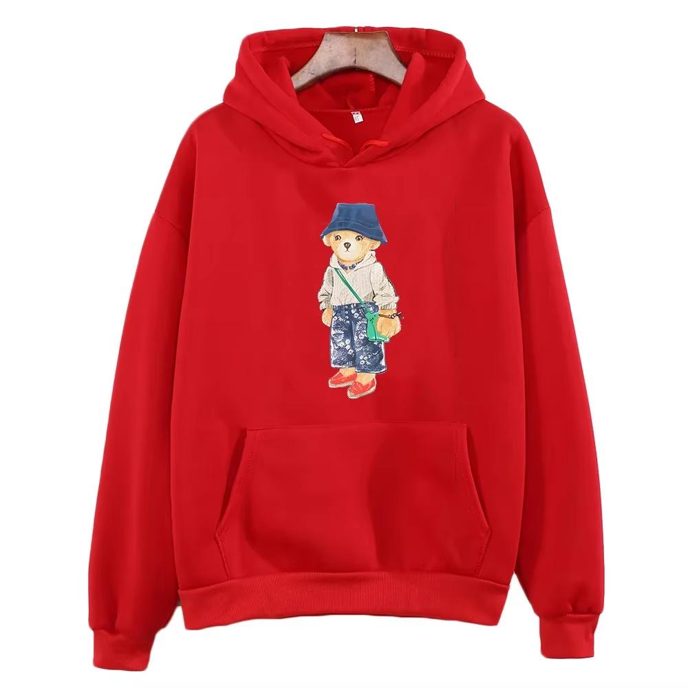 Trendy Cartoon Bear Graphic Hoodies Women Winter Sweatshirts Fleece Clothing Comfortable Crewneck Pullovers Casual Long Sleeve
