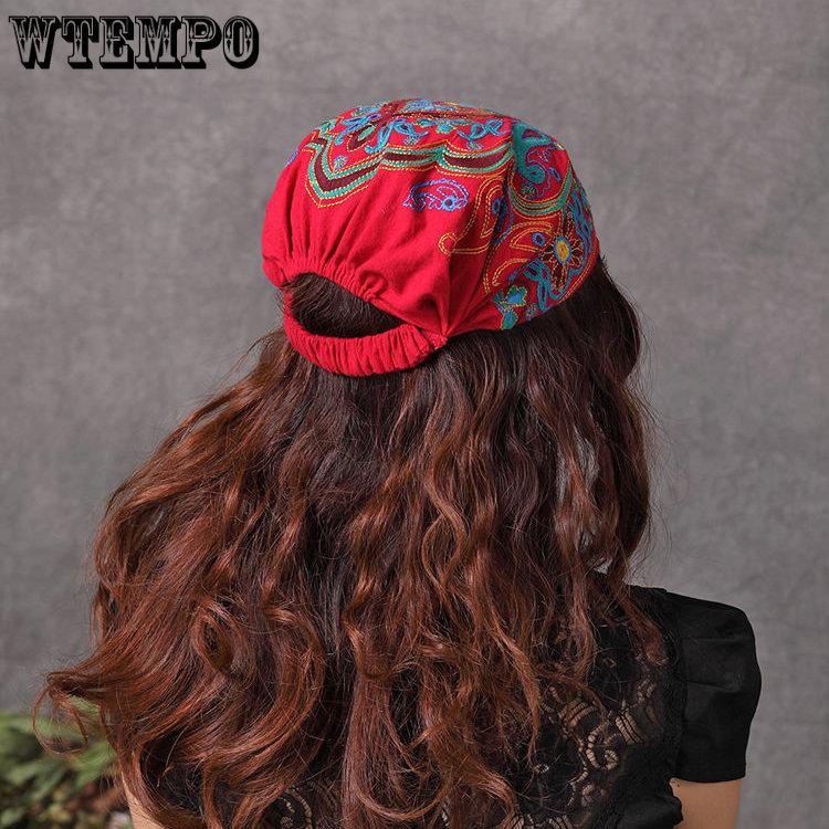 WTEMPO Women Casual Mexican Style Ethnic Vintage Embroidery Flower Black Blue Pink Red Printed Hats