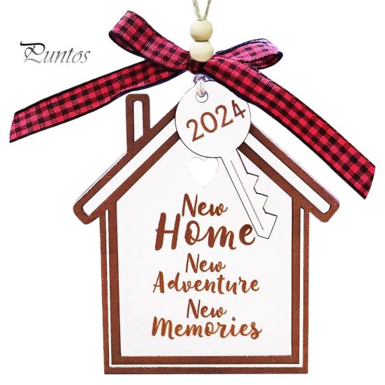 

Рождественский кулон в форме деревянного дома, клетчатый декор с бантом, подвесной орнамент, 2-слойный деревянный кулон из материала с ремешком, украшение для дома B