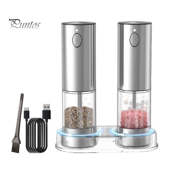 

Электрическая мельница для соли и перца из 2 предметов со встроенной подсветкой, перезаряжаемая мельница из нержавеющей стали с регулируемой степенью помола, зарядка через USB-C, светодиодная подсветка 2pcs