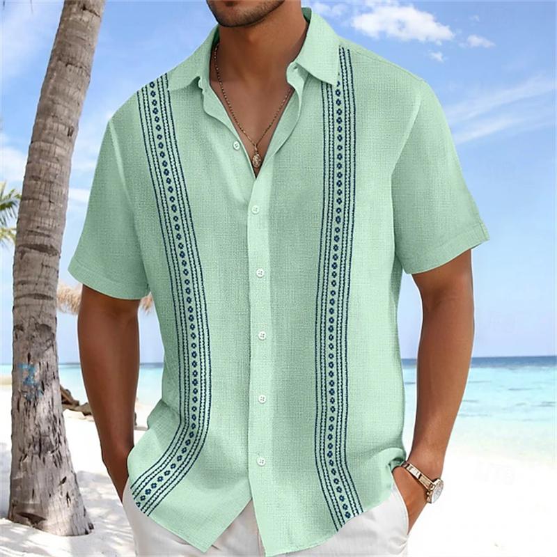 Camicia da uomo a maniche corte stile hawaiano retrò, Stampa alla moda, Stile vacanza al mare, Collo a revers, Tessuto confortevole, Taglie