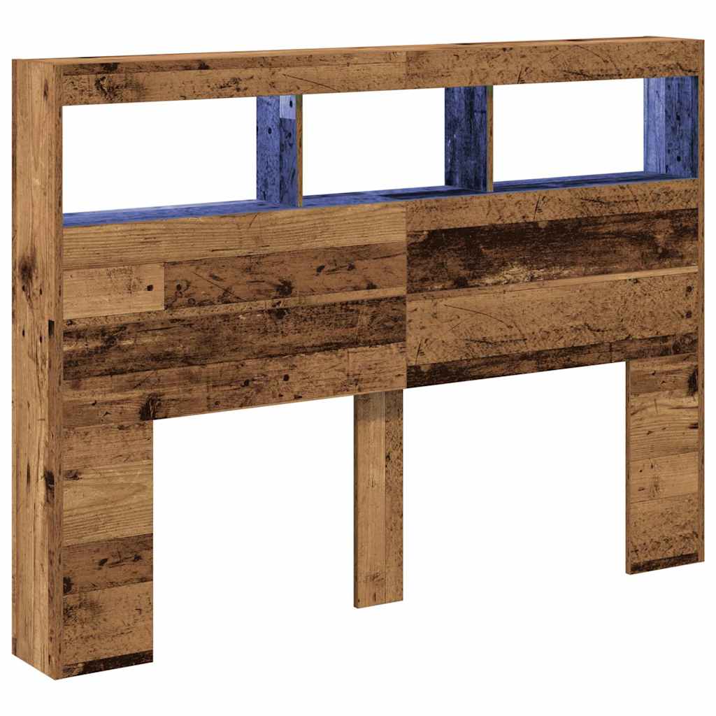 LED Headboard with Shelves Rustic Wood Look 140 x 17 x 102 cm