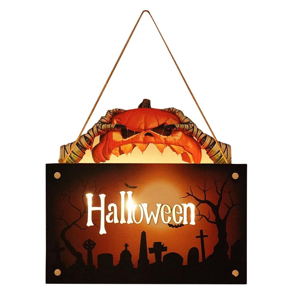 Halloween Wooden House Sign Pendant With Led Lights Wall Crafts Decoration For Gardens Terraces Porches