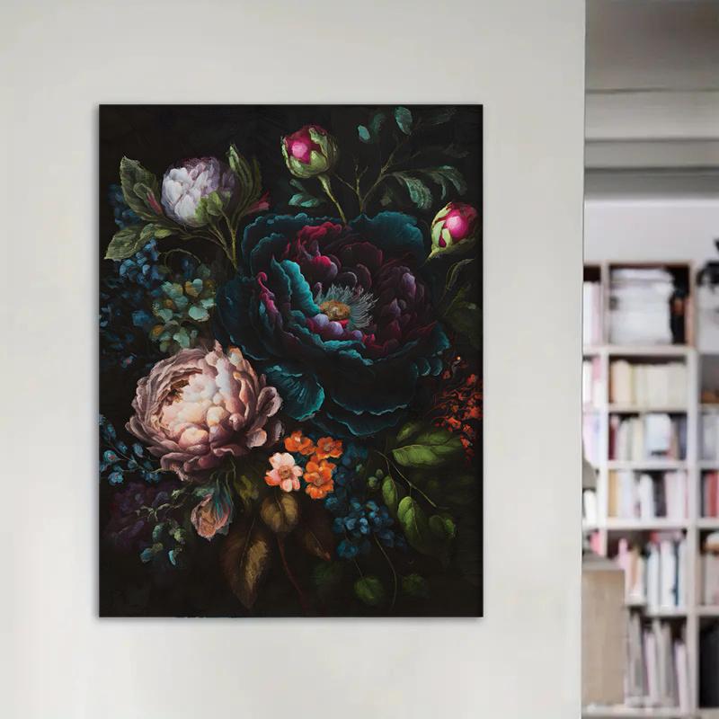Vintage Peony Flower Canvas Prints Botanical Art for Home Decor Retro Poster Style Wall Pictures Living Room Bedroom with Frame