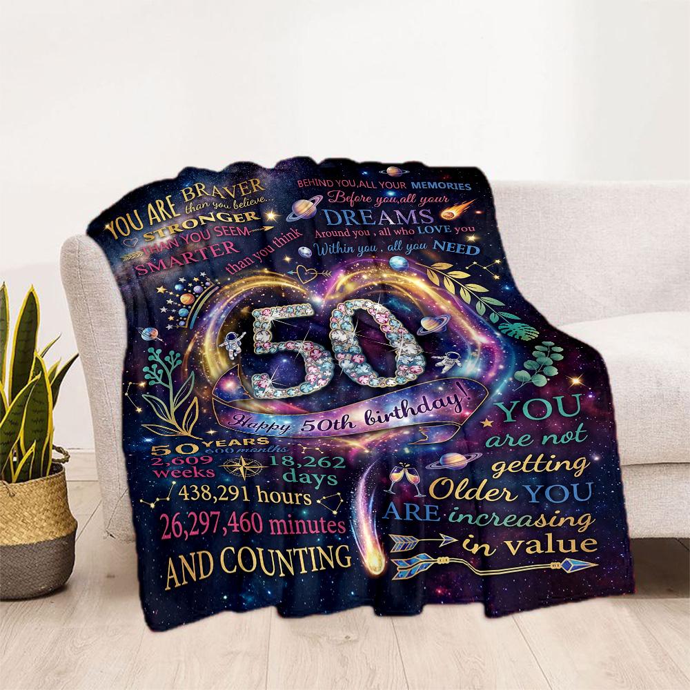 Happy 50th Birthday Celebration Blanket Warmthful Decor Suitable for Bedding Livingroom Seaside Four Seasons Multipurpose Modern