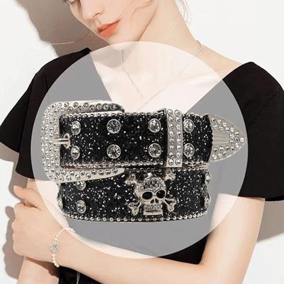 Rock Skull Decor Adult Waist Belt Luxurious Waist Belt Fashion Belts Adjustable Rhinestone Buckle Belt for Nightclub