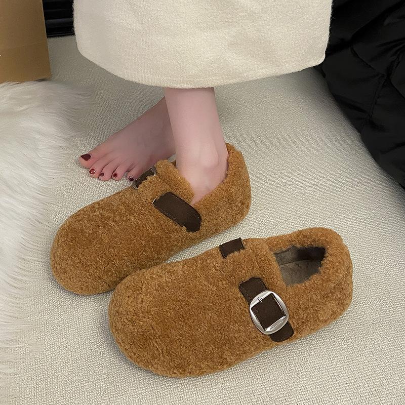 Thick-soled Bag Head Velvet Warm Cotton Shoes for Women In the Autumn and Winter of 2025, the New Korean Version of One-pedal Casual Outer Cotton Shoe