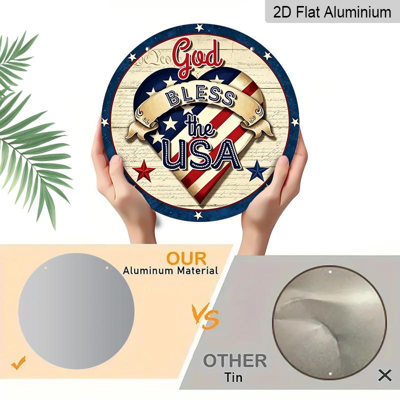 2D Flat, 1pc 30*30cm God Bless The USA Aluminum Decor, America 250th Anniversary Sign Door Hanger, Waterproof Aluminum Plaque, Ideal for Porch, Living