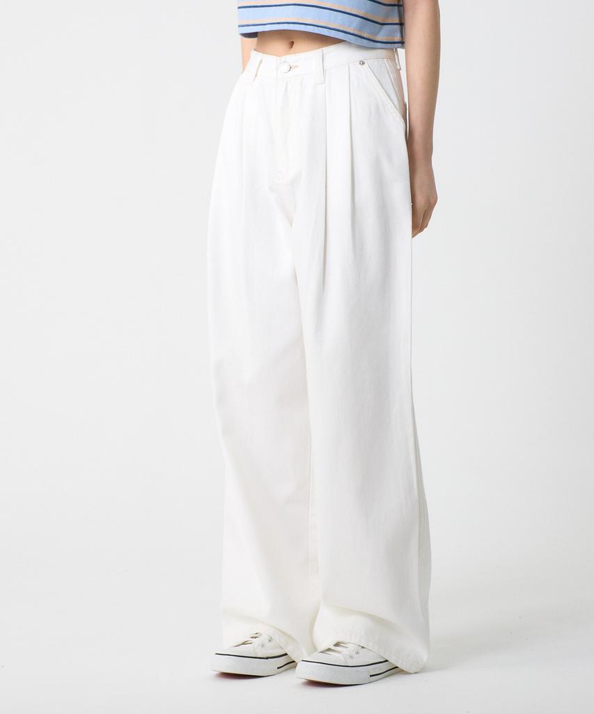 UNKNOWN PLANET Double-Pleated Wide Cotton Pants White
