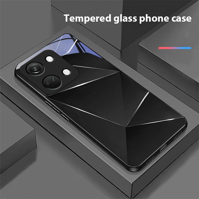 Geometric Prism For OnePlus Nord 3 5 6T 7 Pro 8 12 10T Reno8 Lite 5G 10R Nord N30 Hard Shell Tempered Glass Phone Case Black