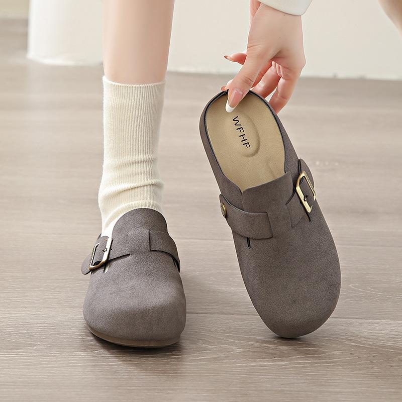 Fashion Fashion Classic Women's Faux Suede Mules Slippers Summer New Slip On Clogs Cork Sandals Outdoor Wrap Toe Flat Leisure Slides