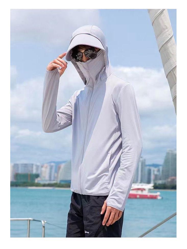 Men's Summer Hooded Ultra-Thin Ice Silk Sun Protection Windbreaker for Outdoor Fishing