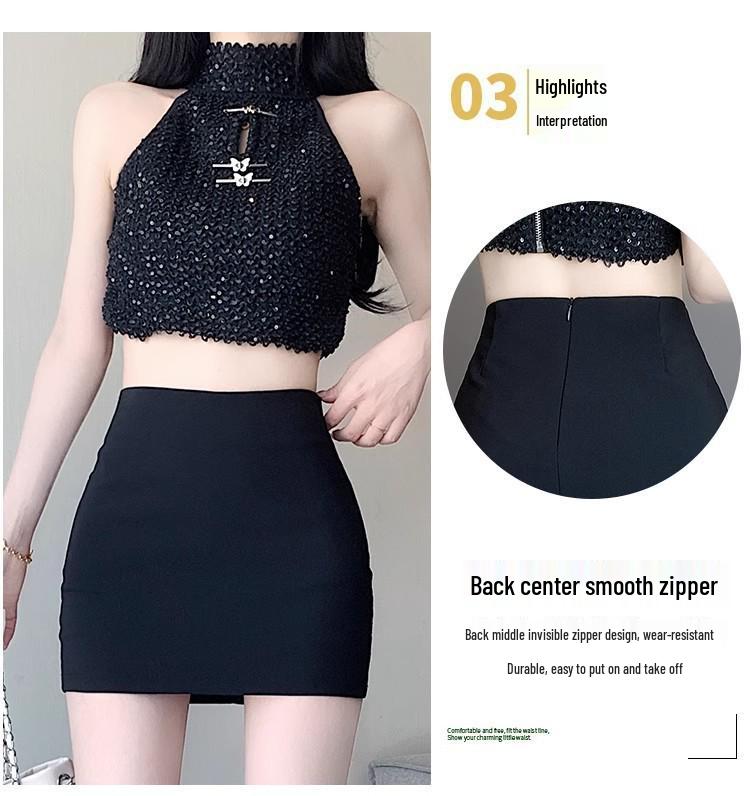 2025 New Black A-Line Midi Skirt: Slim-Fit, Versatile Summer Style for Women