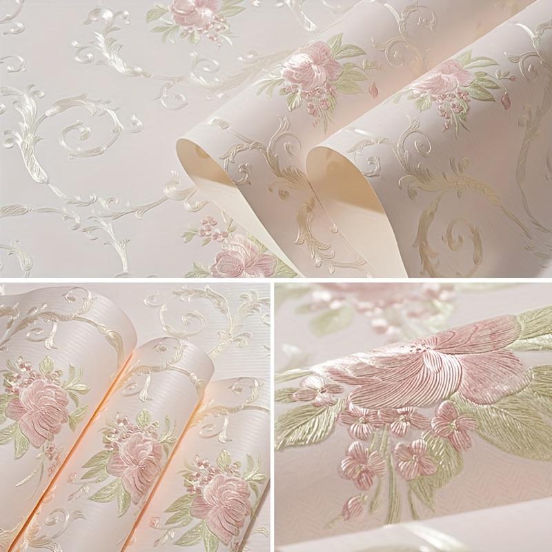 Abziehbar & Aufklebbar Tapete Floral Abnehmbares Kontaktpapier mit Realistischem 3D-Blumen- und Blattmuster, Vliestapete für Schlafzimmer, Wohnzimmerwände