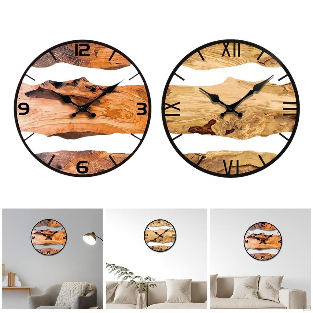 Wood Wall Clock Decorative Art 11.8 Inch Timepiece for Dining Room Office Bedroom Kitchen