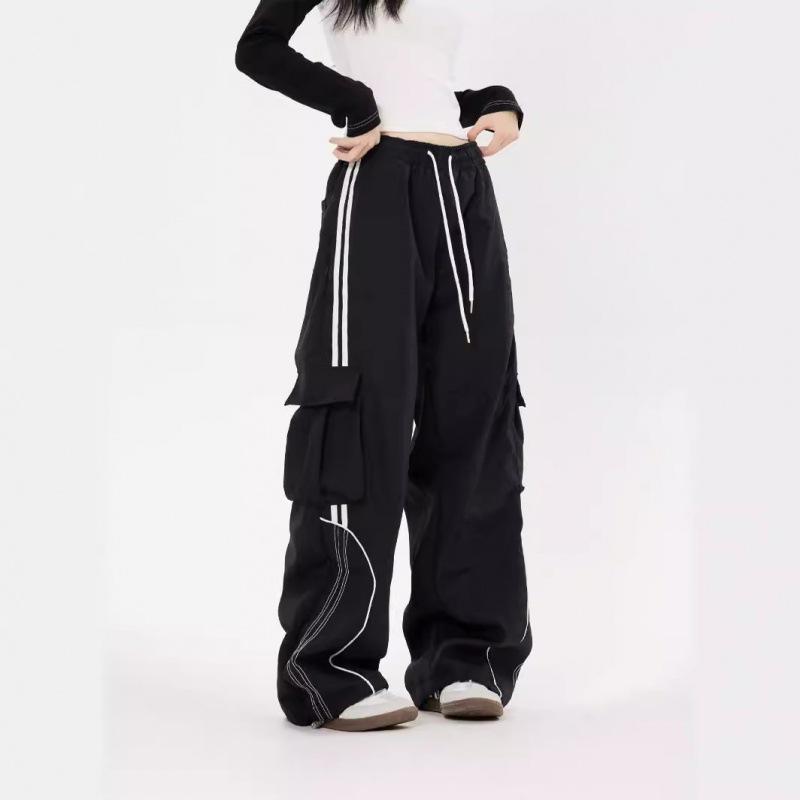 Unisex Striped Elastic Waist Wide-Leg Casual Pants