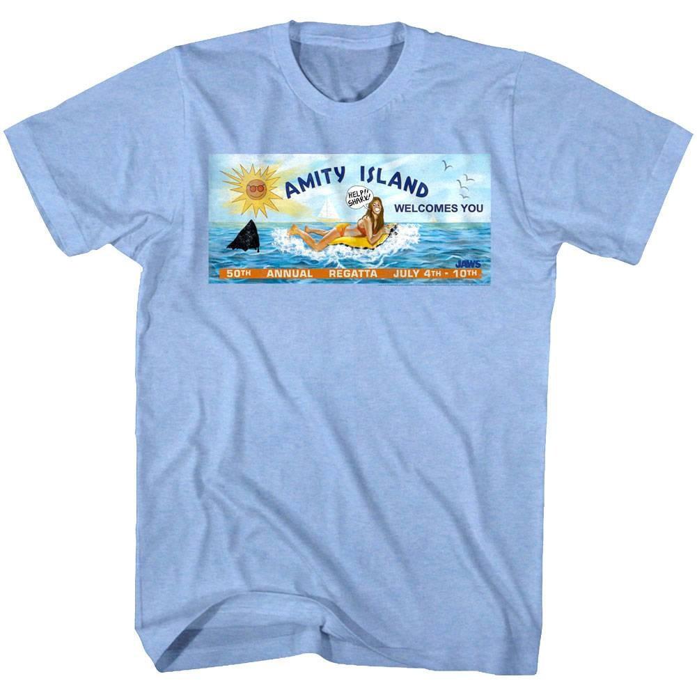 Jaws Amity Island Welcomes You Billboard Men T Shirt Annual Regatta Surfer Top XXXL