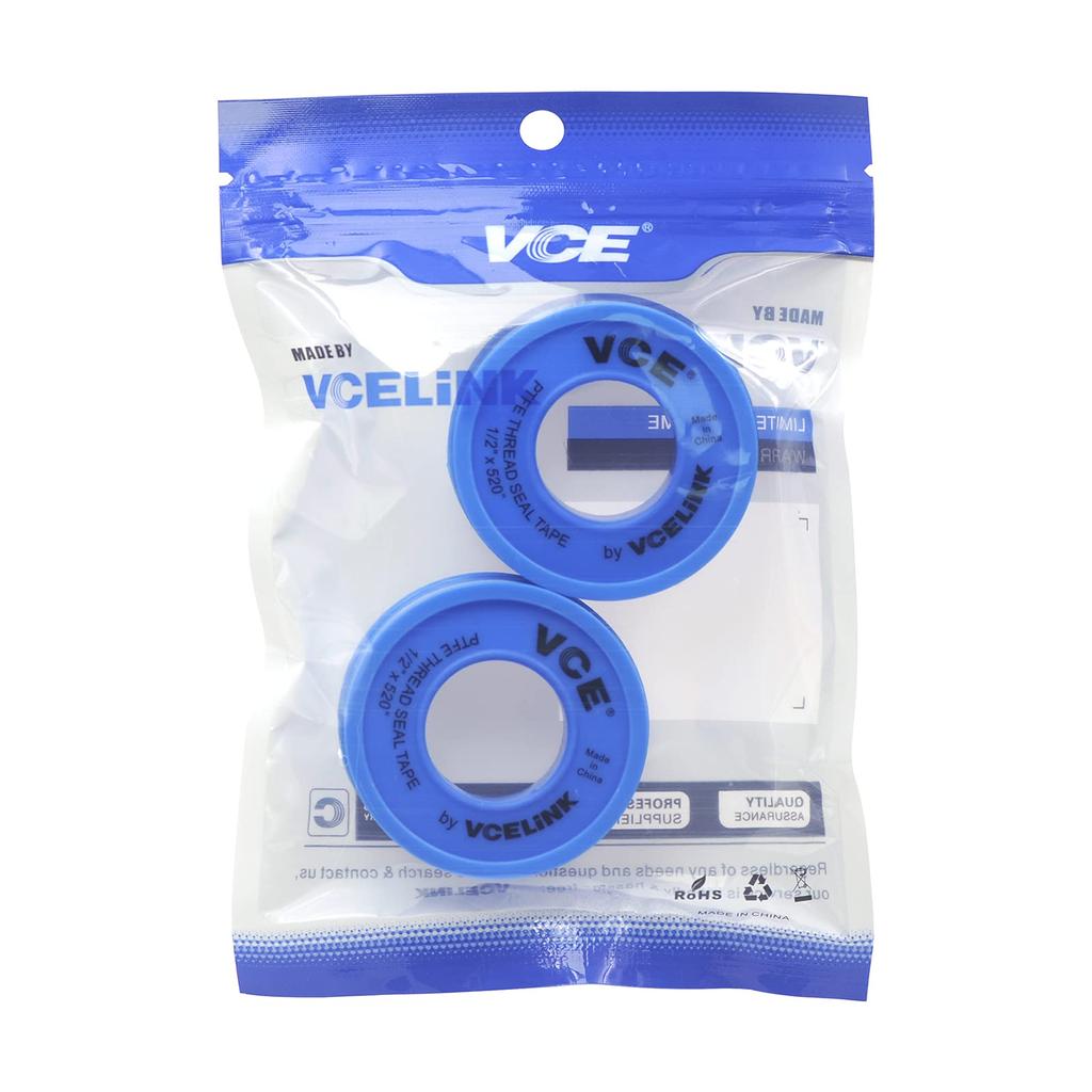 VCE PTFE Tetningstape for Vann og Olje og Varme 12mm x 13m x 2 Ruller Armaturer, Kraner, Dusjer, Resistent, Blå, 0.09mm,