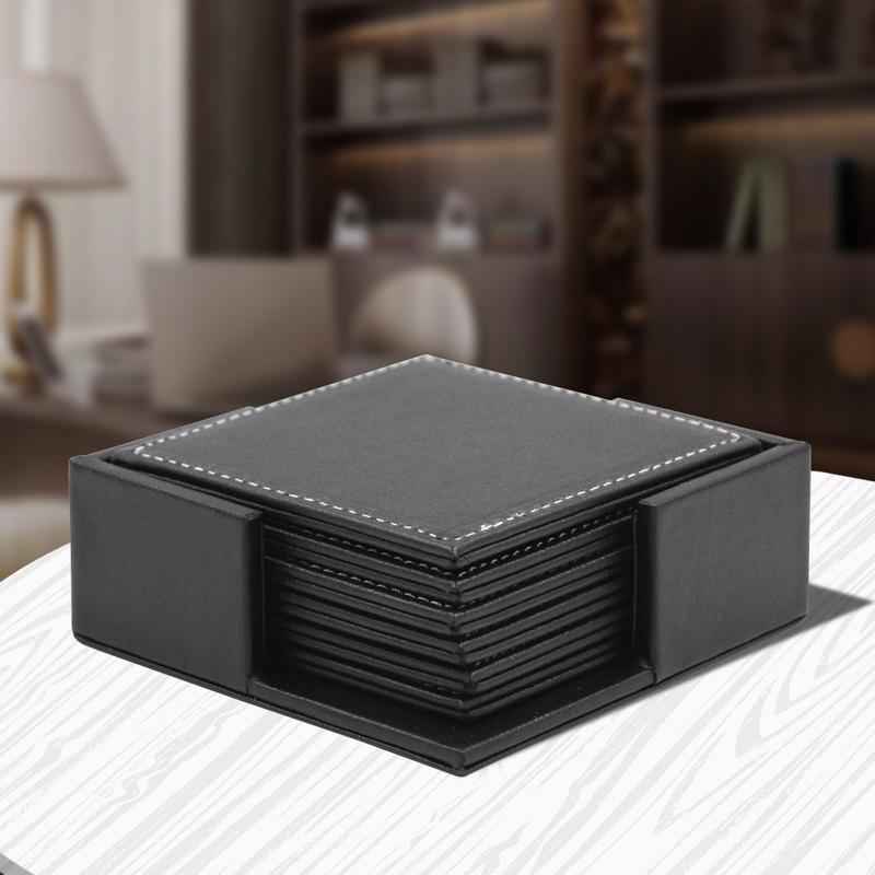 6pcs/set Leather Heat Insulation Coasters Tea Square Leather Tea Coffee Cup Pad Desk Decor