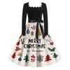 Women's Casual Fashion V Neck Christmas Printed Vintage Dress